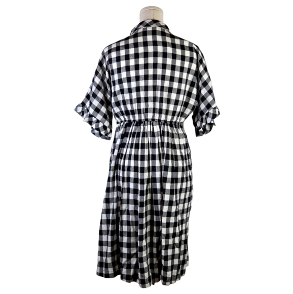 Downeast Gingham Midi Dress Black White Button Front Ruffle Sleeves M - Picture 5 of 9